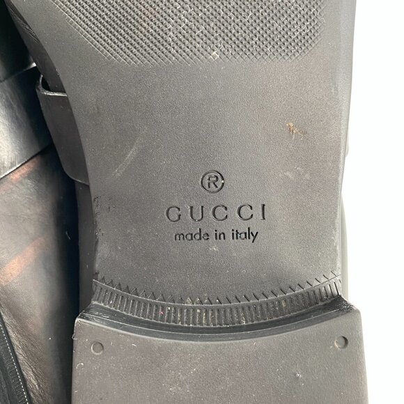 GUCCI Black Leather Interlocking G 256600 Slip On Formal Loafer Classic 9 Shoes - Picture 12 of 12